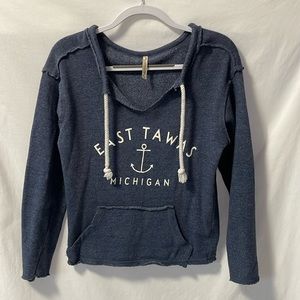 EUC East Tawas Michigan distressed sweatshirt in blue